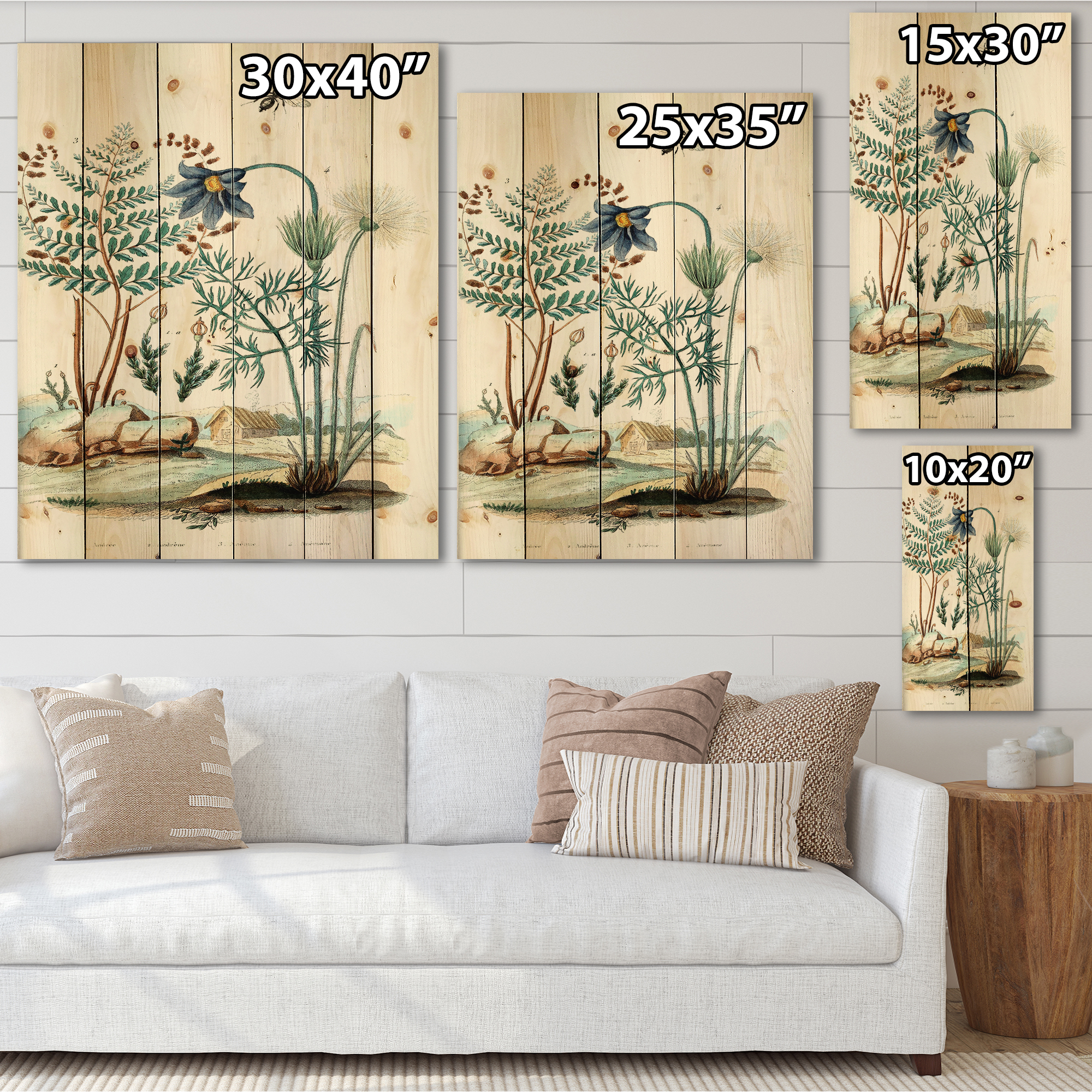 Designart 'Ancient Ancient Countryside Animals' Farmhouse Print on Natural Pine Wood