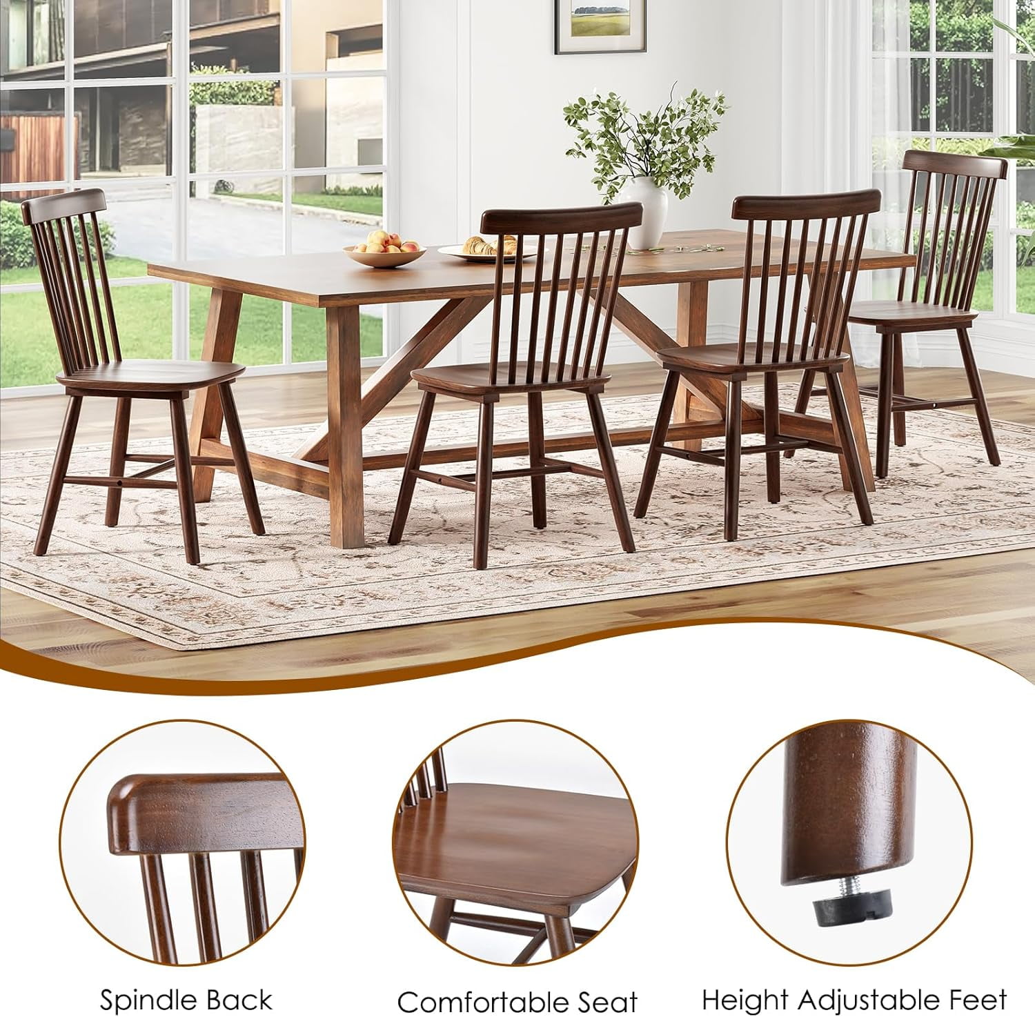 STARY Windsor Dining Chairs Set of 4, Kitchen & Dining Room Chairs with Spindle Back, Mid Century Modern Dining Table Chairs, Wood Dining Chair