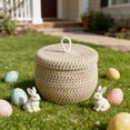 thumbnail image 5 of Slhenay Storage Basket with Lid, Round Woven Blanket Storage for Living Room, Decorative Cute Cotton Rope Hamper for Spring Easter Home Decor (L), 5 of 6