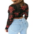 thumbnail image 2 of Femmes Sexy Maille Transparente Crop Top Dragon Imprimé à Manches Longues T-Shirt, 2 of 7