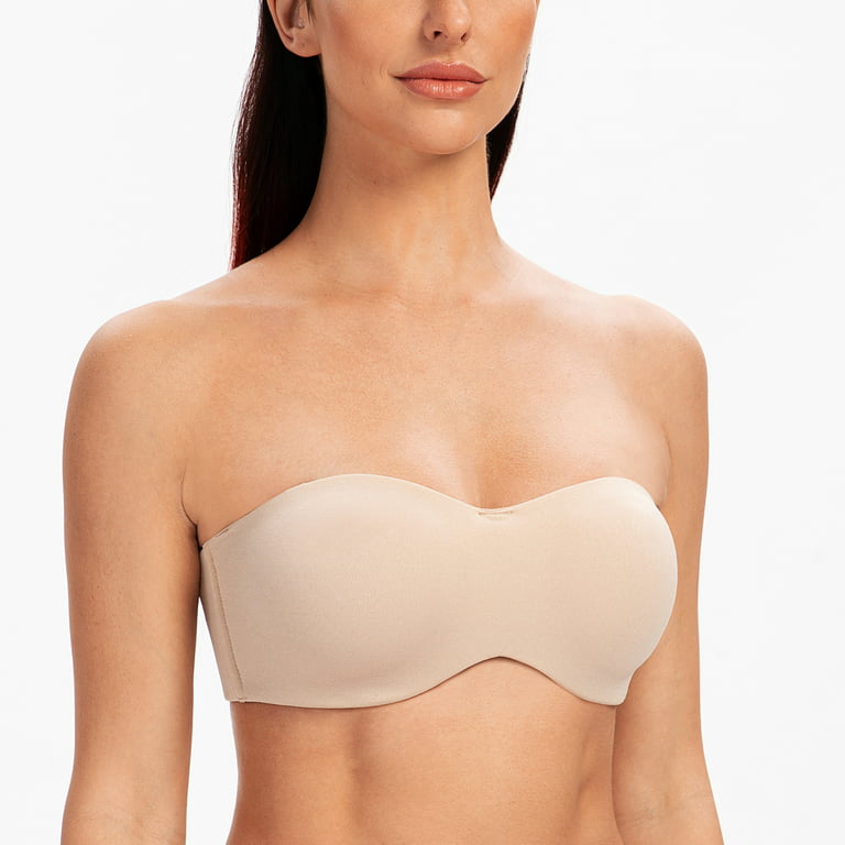 MELENECA Women's Strapless Bras for Large Bust Minimizer Unlined with  Underwire Clear Strap Pale Nude Heather 32G 