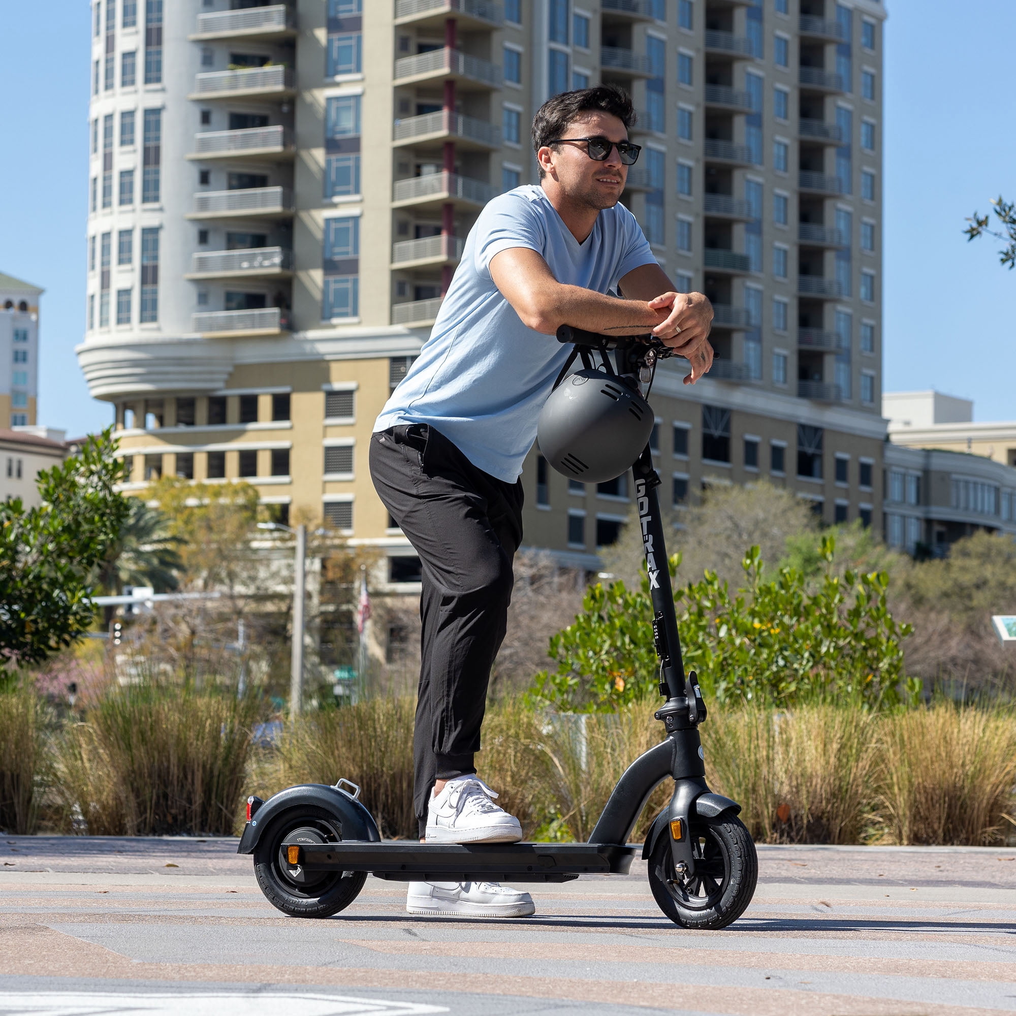 GOTRAX Tour XP Adult Electric with 10" Pneumatic Tires, 20 mph&15.5 mile Range, 350W, 220lbs Max Load,One-Touch Fold & Lock, Black
