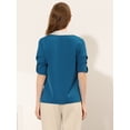 thumbnail image 3 of INSPIRE CHIC Blusa de trabajo de manga larga enrollable con cuello en V y ribete en contraste elegante para mujer lago azul L, 3 of 4