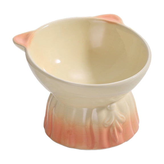 Bcylexb Large Capacity Slanted Cat Food Bowl and Cute Drinking Bowl – Neck Protection Cat and Dog Bowls for Any Size Pets, Beige
