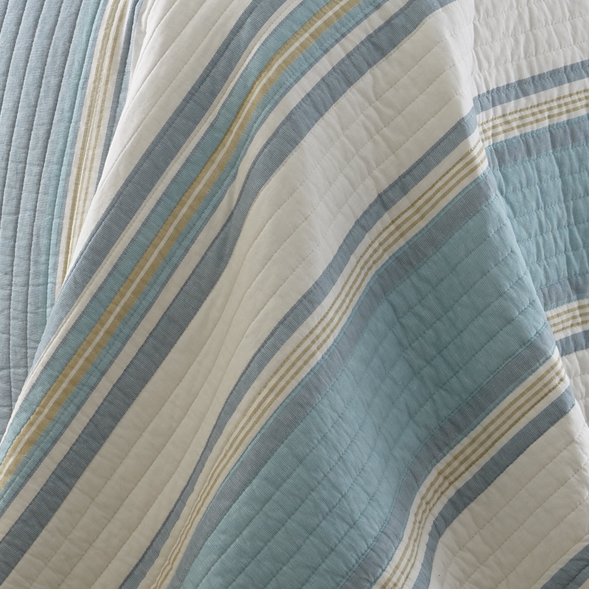 Levtex Home Blue Teal Taupe Cream Cotton Quilt, Queen - Reversible