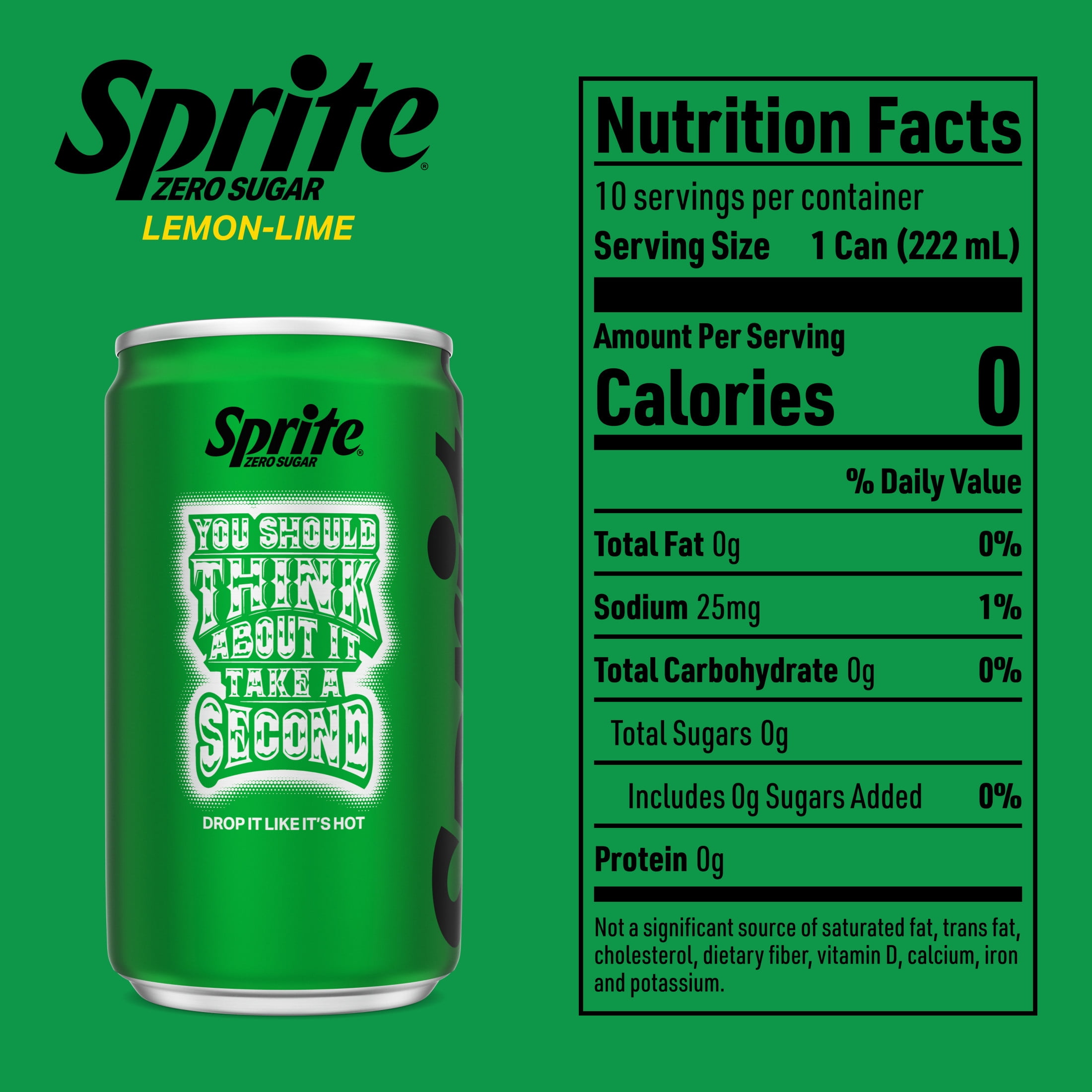 Sprite Zero Sugar Lemon-Lime Caffeine Free Soda Pop Fridge Pack Mini Cans, 7.5 fl oz, 10 Pack
