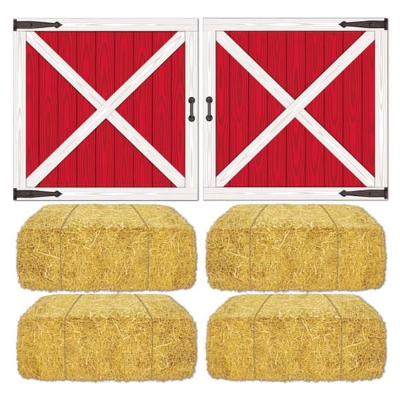Club Pack of 72 Red and White Barn Loft Door with Hay Bale Wall Decors 36.5"