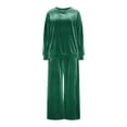 thumbnail image 4 of mihongmao Summer Outfits 2 Piece Sets for Women Dressy Women's Casual Loose-fitting Round Neck Pullover Long-sleeved Trousers Velvet Suit Green S, 4 of 8