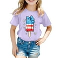 thumbnail image 4 of MIXUE Girls Tops & T-Shirts Summer Fourth Of July Independence Day Ice Cream Bowknot Print Round Neck Short Sleeve Casual Party Tee Shirts Streetwear,Purple,12-13 Years, 4 of 4