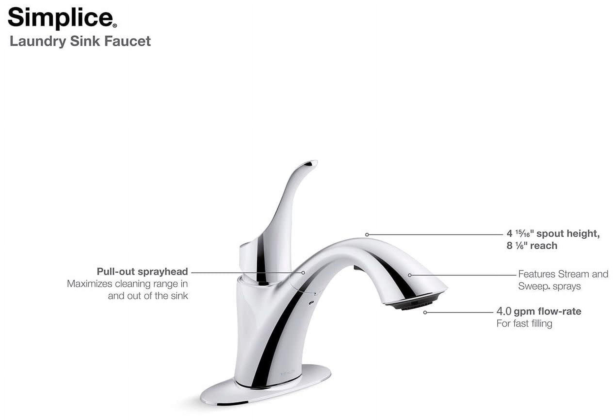Kohler K-22035 Simplice 4 GPM Deck Mounted Single Handle Two-Function Laundry Faucet - - image 3 of 7