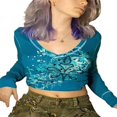thumbnail image 1 of Femmes Vintage Manches Longues Crop Tops Graphiques Slim Fit T-Shirts Streetwear, 1 of 6