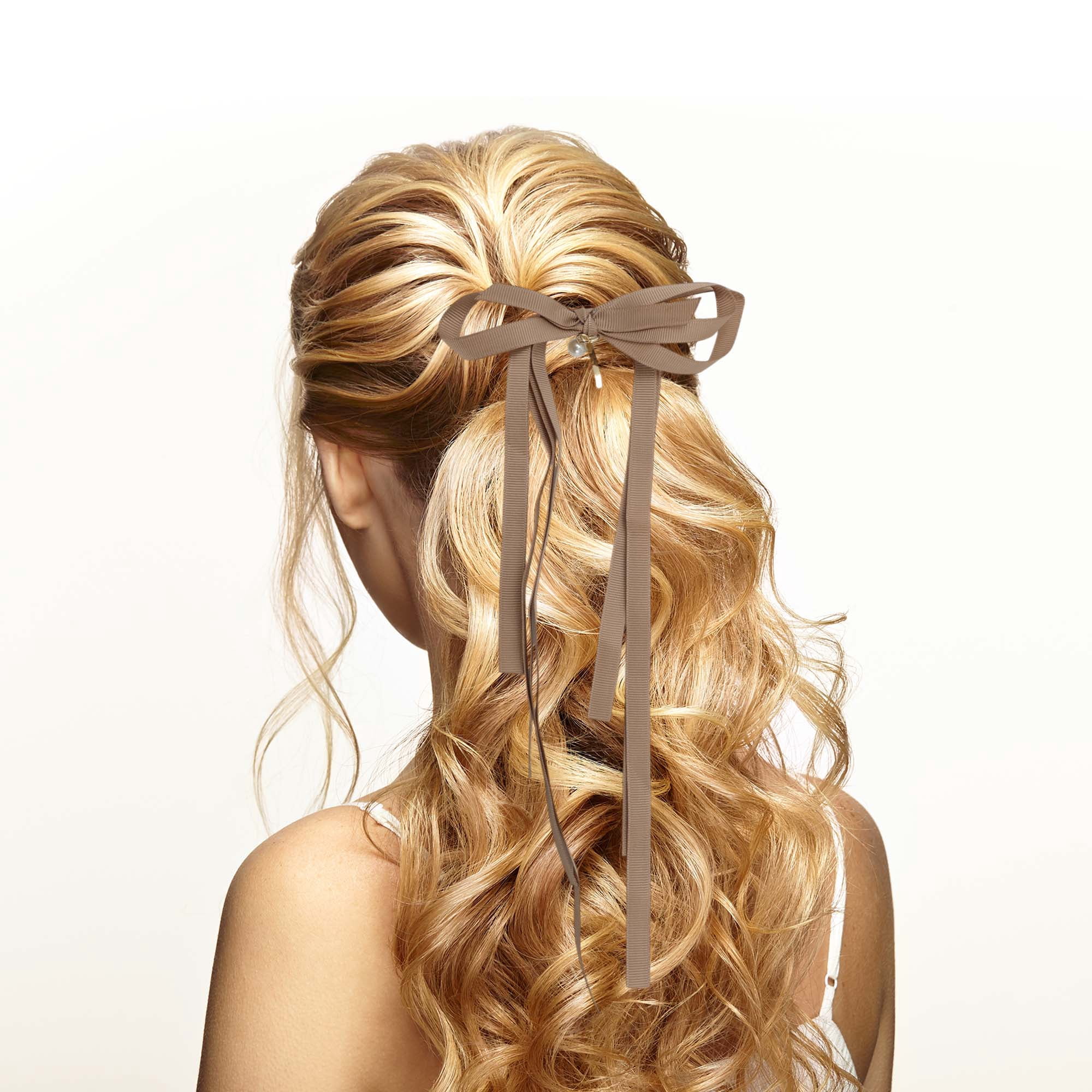 Unique Bargains Stylish Ribbon Bow Ponytail Buckle Hair Clip for Women 1 Pc Khaki