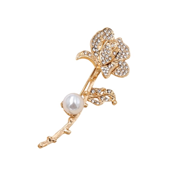 fuxzkrlz Faux Pearl Rhinestone Rose Brooch, Retro Flower Lapel Pin Clip, Sweater Cardigan Coat Suit Scarf Decor, Women Jewelry Accessories