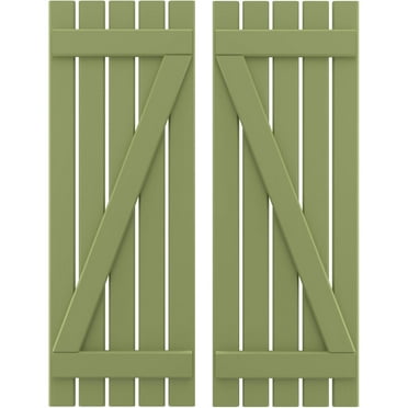Ekena Millwork 19 1/2"W x 74"H Americraft Five Board (2 Batten) Exterior Real Wood Spaced Board-n-Batten Shutters w/ Z-Bar (Per Pair), Moss Green