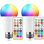 LED Light Bulb 85W Equivalent, Color Changing Light Bulbs with Remote Control RGB 6 Modes, Timing, Sync, Dimmable E26 Screw Base (2 Pack)