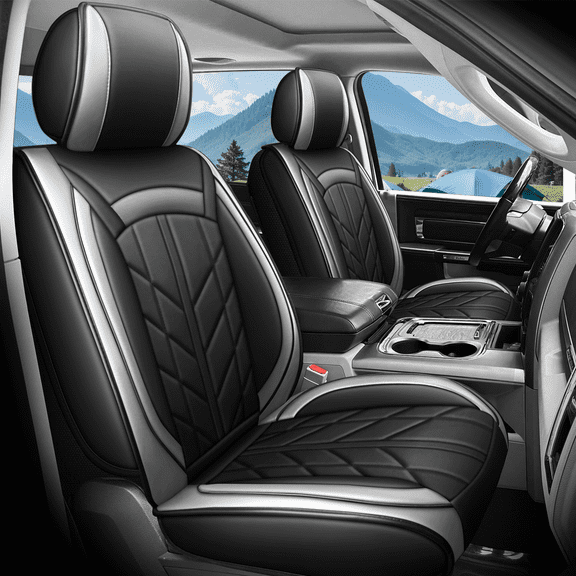 FANOTEK Car Seat Cover Custom Fit for Subaru Crosstrek 2016-2020 2021 2022 2023 2024, Waterproof Fuax Leather 5 Seats Front Rear AutoCushion Protector Black&Gray