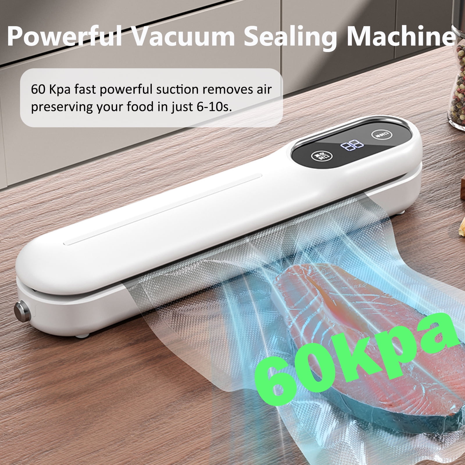 RONY Vacuum Sealing Machine with 10 Bags, 62Kpa Powerful Vacuum Sealer for Food, One-click Sealing Machine with Dry Moist Food Mode