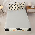 thumbnail image 4 of Manfei Cartoon Black Cat Zipper Queen Comforter Set with Fitted Sheet and 2 Pillowcases, Kawaii Kitten Paw Zipper Bedding Set, Cream Orange, Gray Reversible, 4 Pieces, 4 of 7