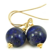 Lapis Earrings Round Smooth Blue Lapis Lazuli Beaded Accents 14k Gold Filled Simple Dangles Spyglass Designs