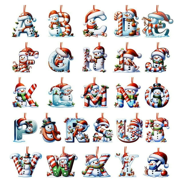 Adorno Navideño Colgante Acrílico 2D con Forma de Muñeco de Nieve y Letra | Adorno Personalizado para Árbol de Navidad | Personalizable con Nombre y Foto | 3 Estilos de Cinta | 8,9-22,9 Cm