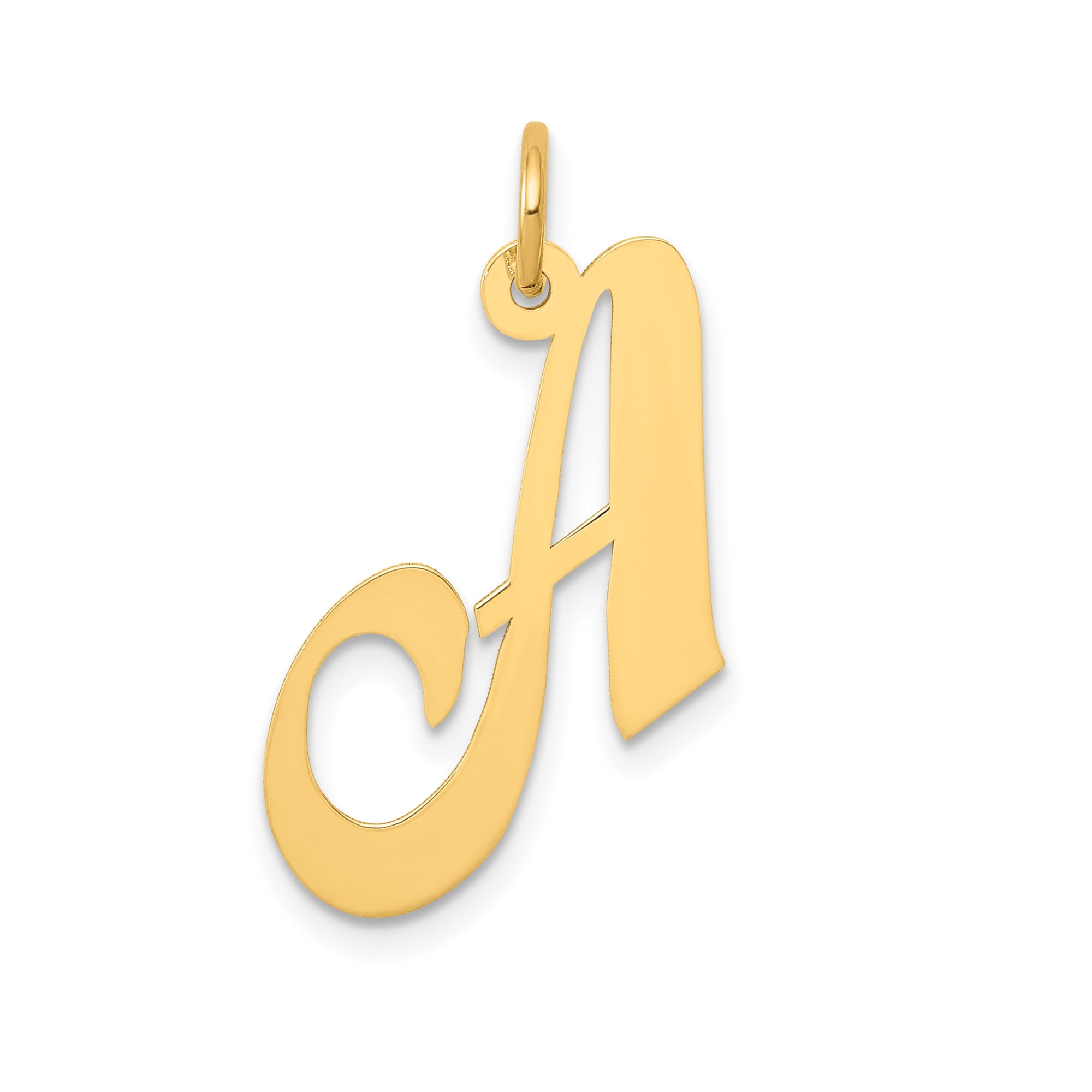 14k Yellow Gold Script Initial A Pendant for Women, Polished Cursive Letter Charm, Personalized Monogram Jewelry, Elegant Alphabet Necklace, Fine Custom Identity Accessory