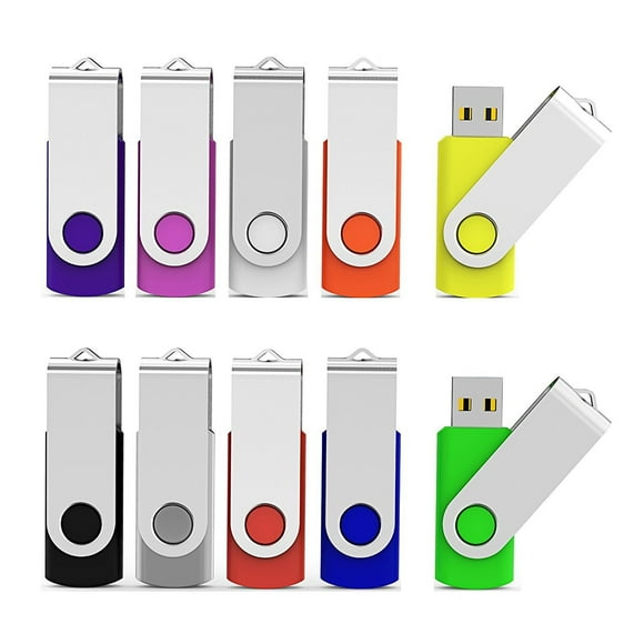 Aiibe 10 Unidades Flash Usb De 32 Gb, Paquete De 10 Unidades De Memoria Usb 2.0 (Colores Mezclados: Negro Azul Rojo Verde Naranja Blanco Amarillo Rosa Púrpura Plata)
