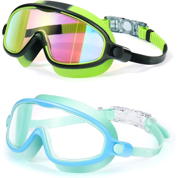 Prichor Swim Goggles 2 Pack – Anti-Fog Anti-UV Wide View Swimming Goggles for Kids Ages 3-14 – Leak Proof Comfortable Fit