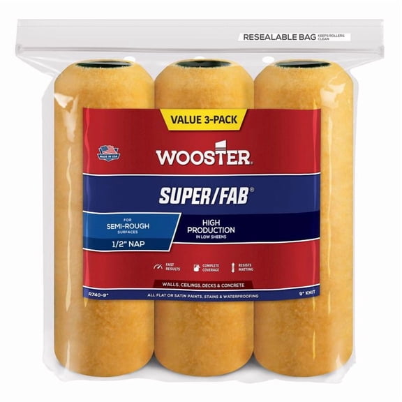 Wooster R750 9" Super/Fab 1/2" Nap Roller Cover 6Pk
