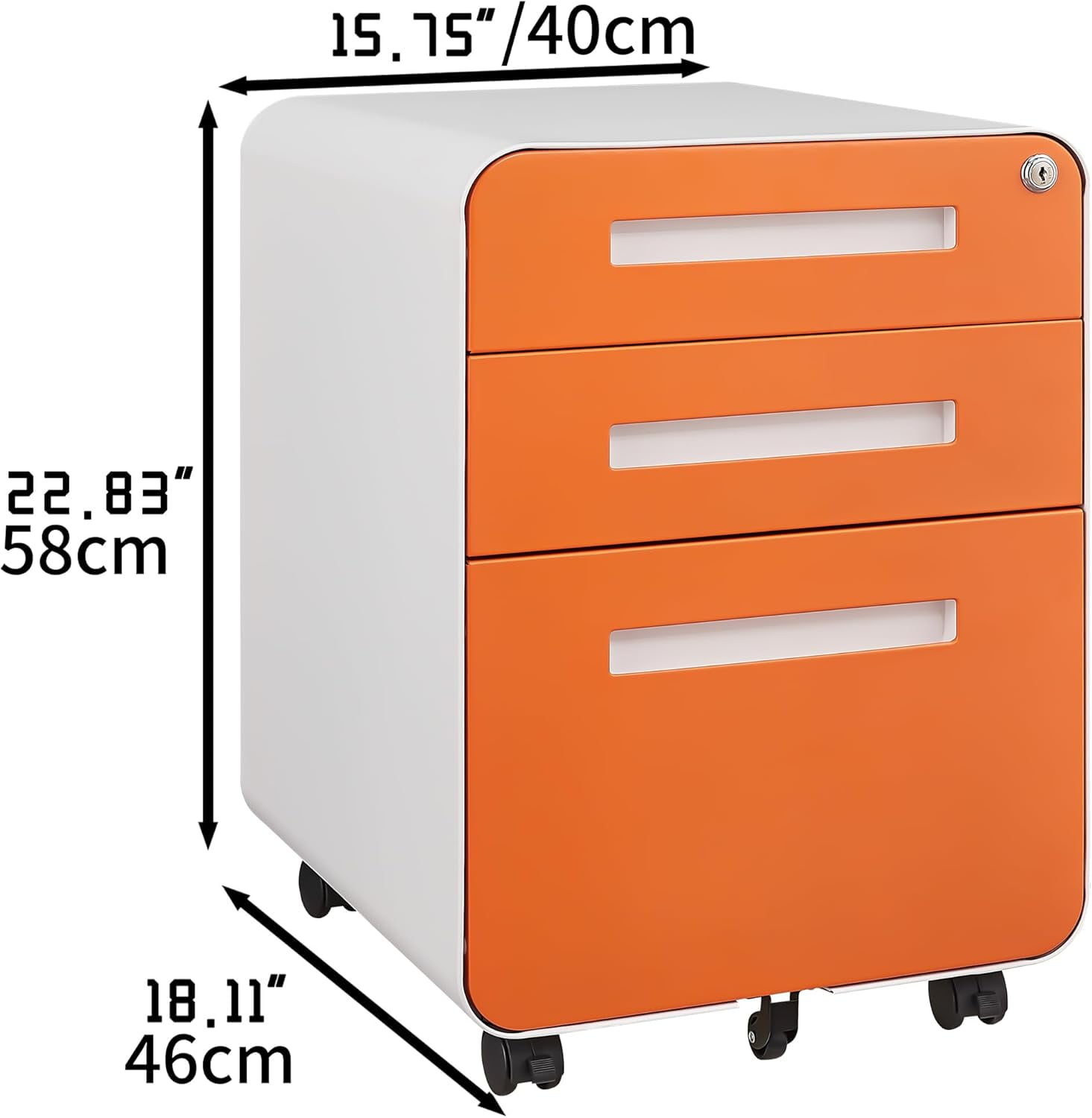 3-Drawer Mobile File Cabinet with Lock, Under-Desk Steel Rolling Cabinet for A4, Letter & Legal Files, 5-Wheel Anti-Tilt, Fully Assembled, Home Office, Orange