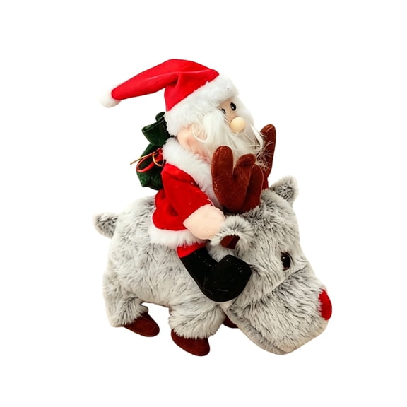 Animated Santa Riding Reindeer Plush Toy Singing Dancing Electric Stuffed Doll for Christmas Decoration(Grey-20cm)