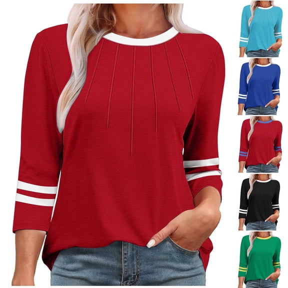 Swuxness Women 3/4 Sleeve Casual Shirts, Spring and Summer Tops, Ladies Crew Neck Print Comfortable Fashion Loose Pullover Blouse Green, XXXL