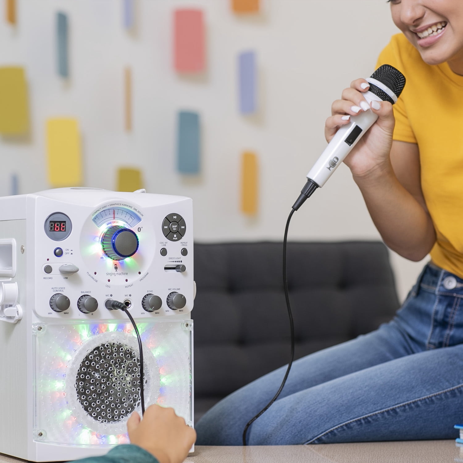 Singing Machine SML385UW Bluetooth Karaoke System with LED Disco Lights, CD+G, USB, and Microphone, White