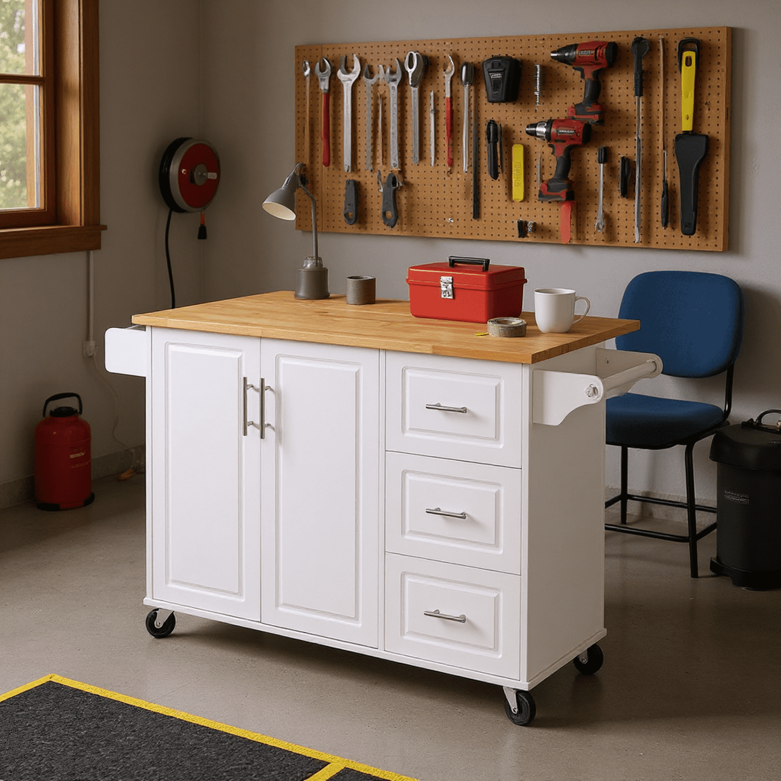 Homy Casa 53.8" Rolling Garage Storage Cabinet with Drawers, Shelves, and Locking Wheels, White