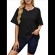thumbnail image 2 of Camisetas de Gran Tamaño para Mujer, Cuello Redondo, Corta, Blusas Casuales de Verano, Blusas Holgadas de Corte Alto Negro L, 2 of 10
