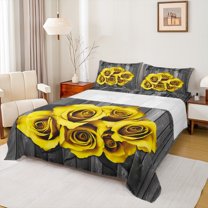 Feelyou Fashion Yellow Rose Twin Sheet Sets for Couple, Romantic Flower Floral Twin Fitted Sheet, Happy Valentine's Day Flat Sheet, Ultra Soft Bedroom Decor, 3-Piece