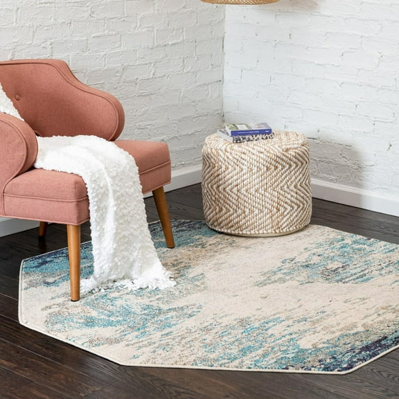 Unique Loom Vivid Collection Area Rug - Mumbai (7' 10" Octagon Blue/Ivory)