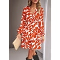 thumbnail image 4 of Minimalist Floral Print Surplice Tiered Dress Above Knee Length Brown Large, 4 of 5