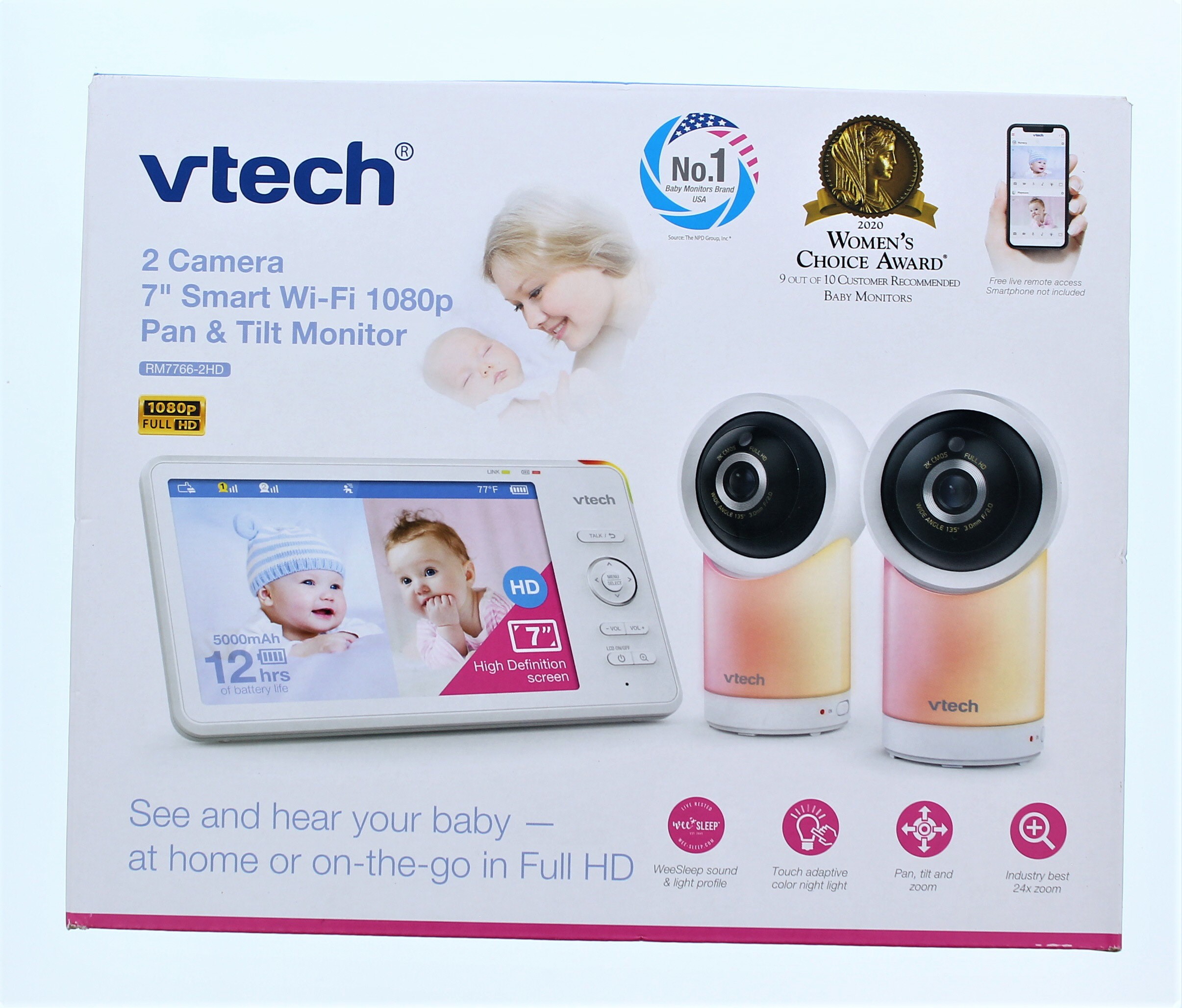 VTECH 2 Camera 7" Smart WiFi 1080p Pan & Tilt Monitor
