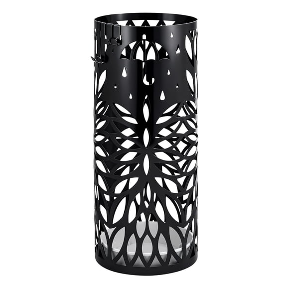 Freestanding Umbrella Stand, Cold Rolled Steel Round Tube Umbrella Holder, Medium and Large Pattern Design, Entryway Rack for Umbrellas, Canes & Walking Sticks, Black