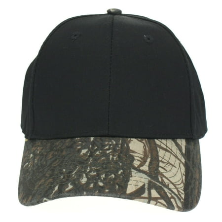 Mens Low Crown 2 Tone Camouflage Bill Hunting Cap Black Body