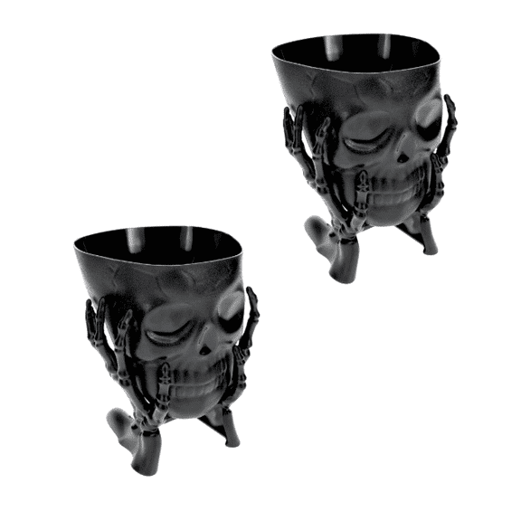 2) Black Spooky Skull in Hands Snack Bowl - Perfect for Parties and Movie Nights