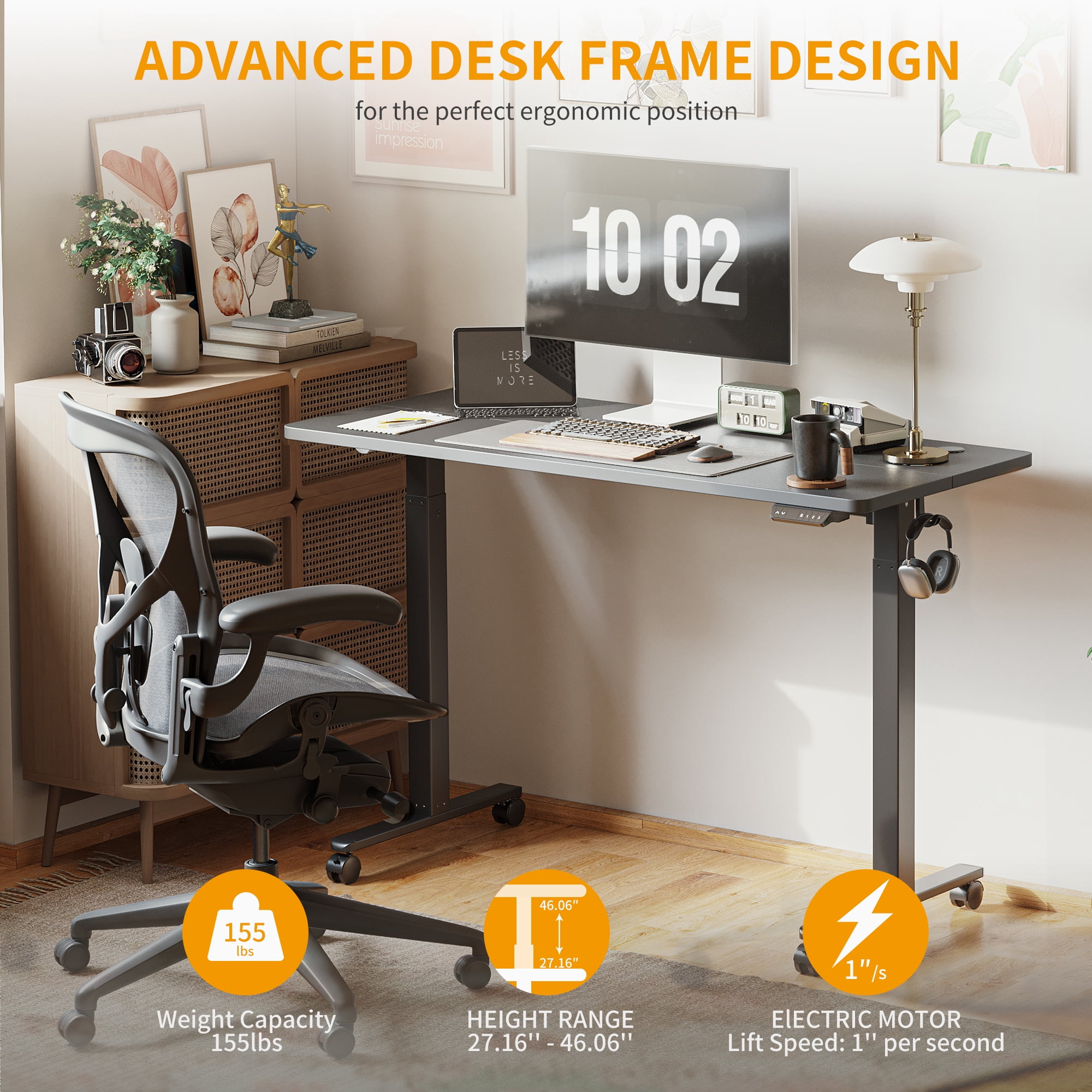 Cubiker 48 x 24 inch Standing Desk Height Adjustable Desk Home Office Electric Table, Black