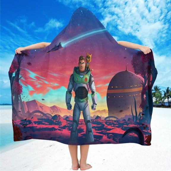Buzz Lightyear Hooded Kids Beach Towels Toddler Hat Swim Cover-ups Poncho Absorbent Pool Wrap Microfiber Bath