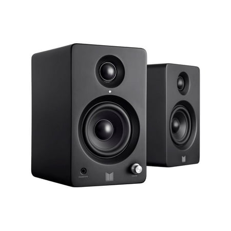 Monoprice Monolith MM-3 Powered Multimedia Speakers - Black (Pair) With AptX Bluetooth, Fron