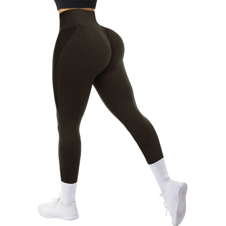 A AGROSTE Seamless Butt Lifting Leggings for Women Booty High Waisted  Workout Yoga Pants Scrunch Gym Leggings Brown-L 