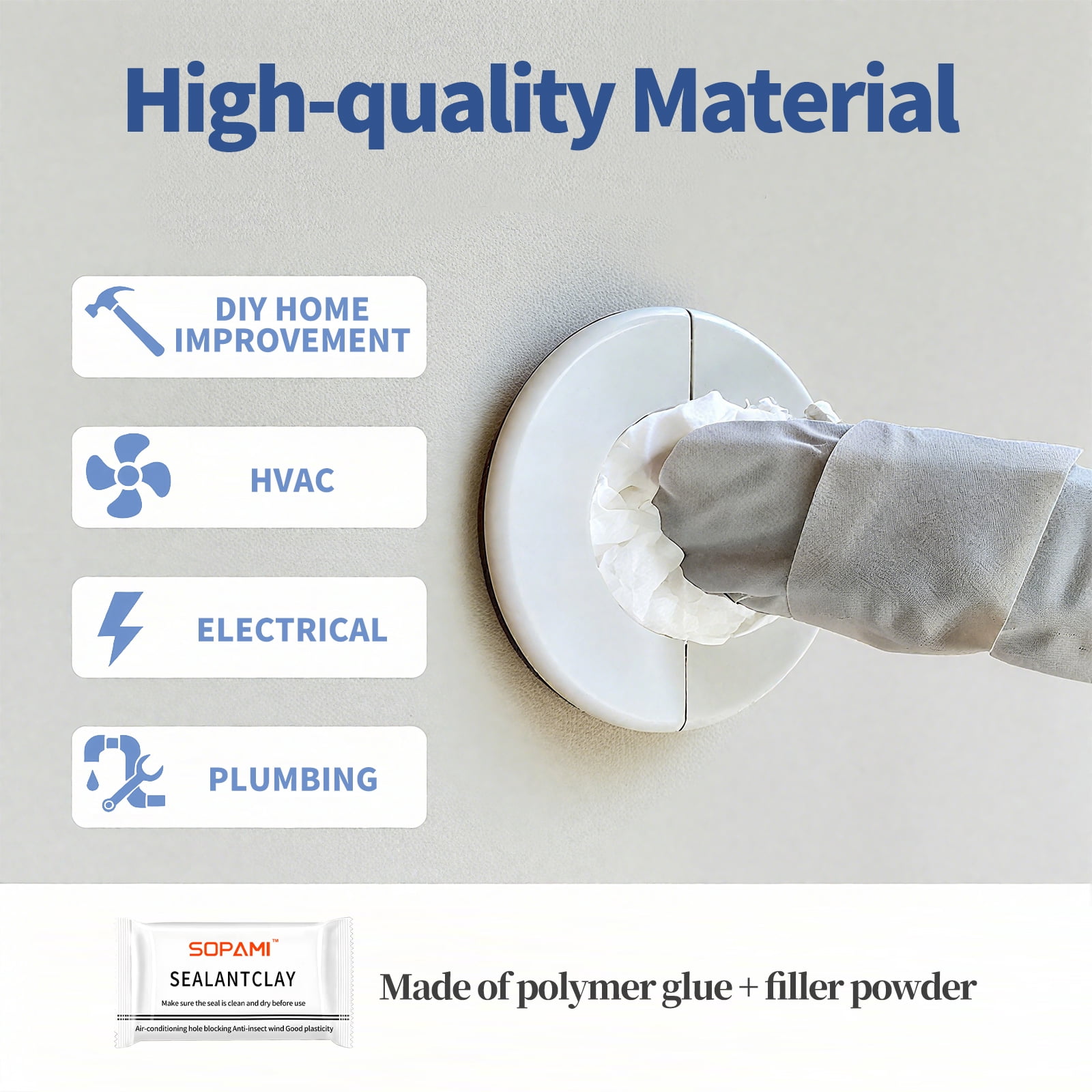 SOPAMI 10-Pack White Waterproof Sealant Putty - Quick Mending Mud & Duct Seal Clay for Wall Hole Repair, Drain Pipe Connection, Air Conditioning Vents & Cracks