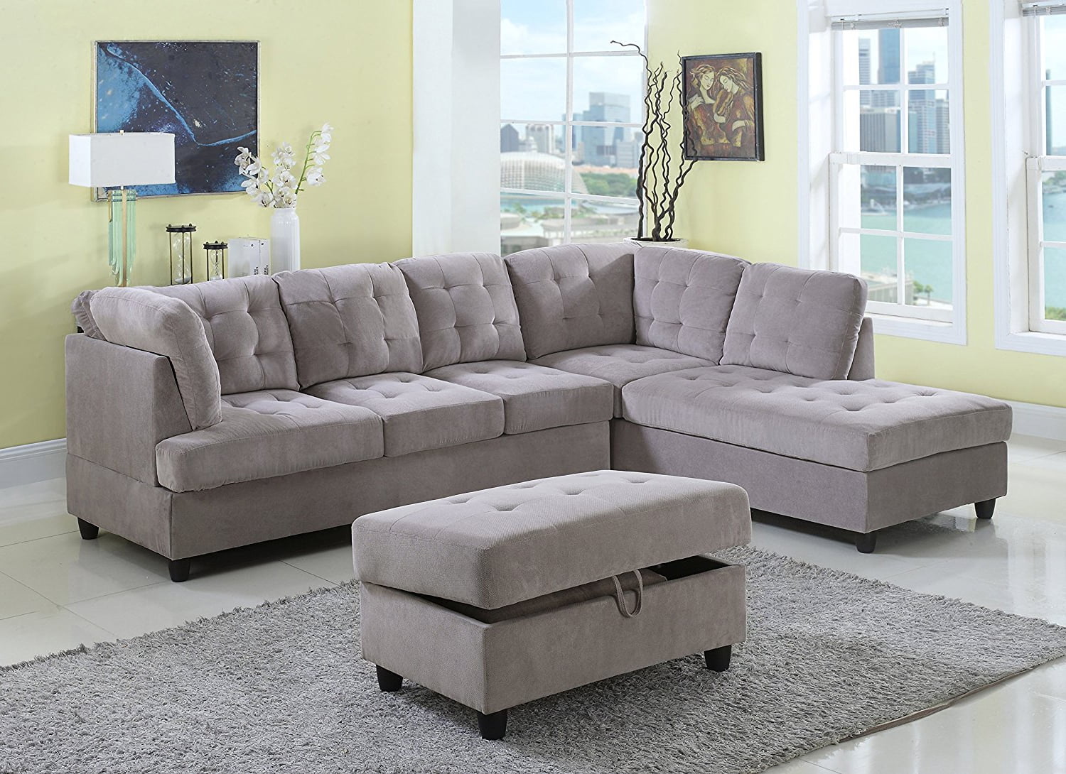 3 Piece Corduroy Contemporary Rightfacing Sectional Sofa