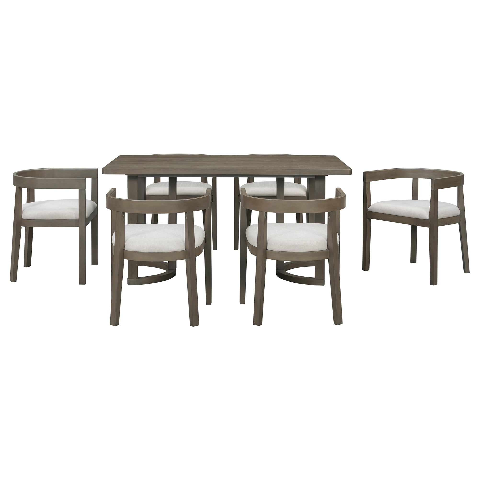 Euroco 7 Piece Dining Table Set for 6, Kitchen Dining Room Furniture with 6 Upholstered Curved Back Chairs, 59" Rectangular Kitchen Table Set for Apartment Small Space,Espresso
