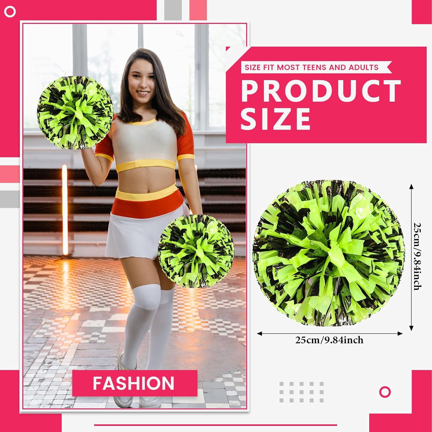 20 Pcs Cheerleading poms,pom poms Cheerleading with Finger Holes Metallic Foil Cheer Pom Pomsfor Dance, Matches, Team Spirit Sports (Black+Green)