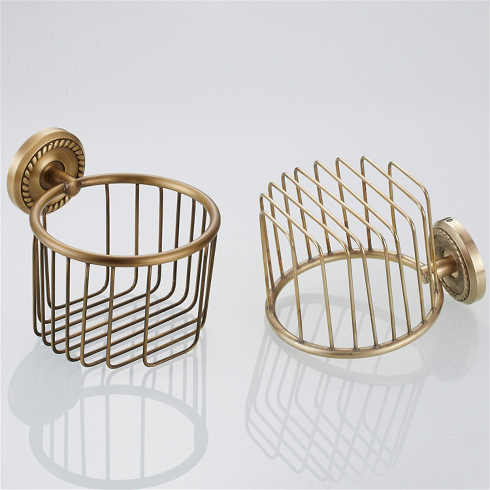 Toilet Roll Holder Toilet Paper Holder Wall Mounted, Brass Roll Tissue Wire Basket Dispenser for Bathroom Storage, Retro Style for Vintage Decor